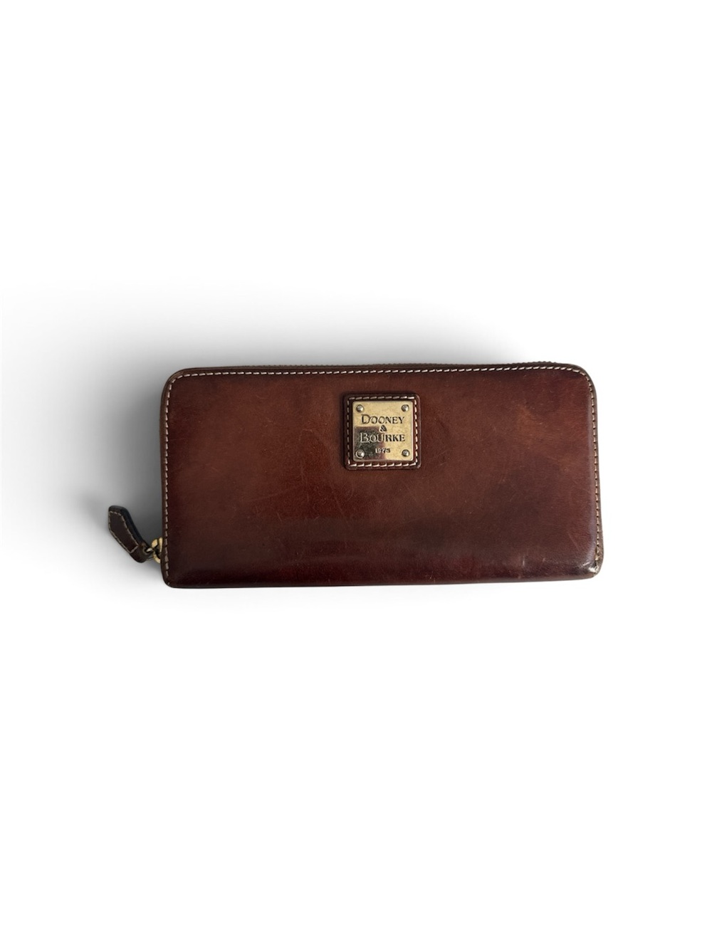 DOONEY & BOURKE Wallet Brown Leather Zip Around Logo Credit Card Slots Pocket